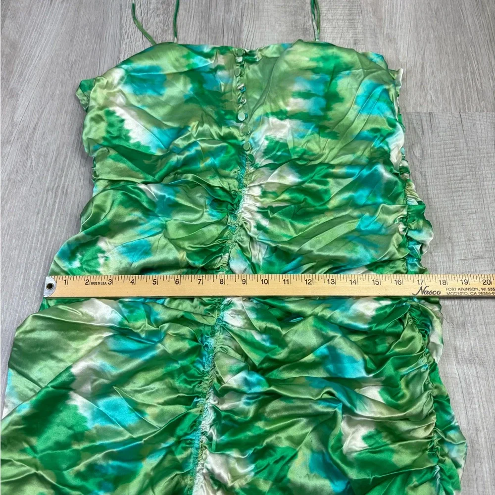 GANNI Silk Stretch Satin Ruched Mini Dress Lily Green Size 44 or US Large - Picture 13 of 16